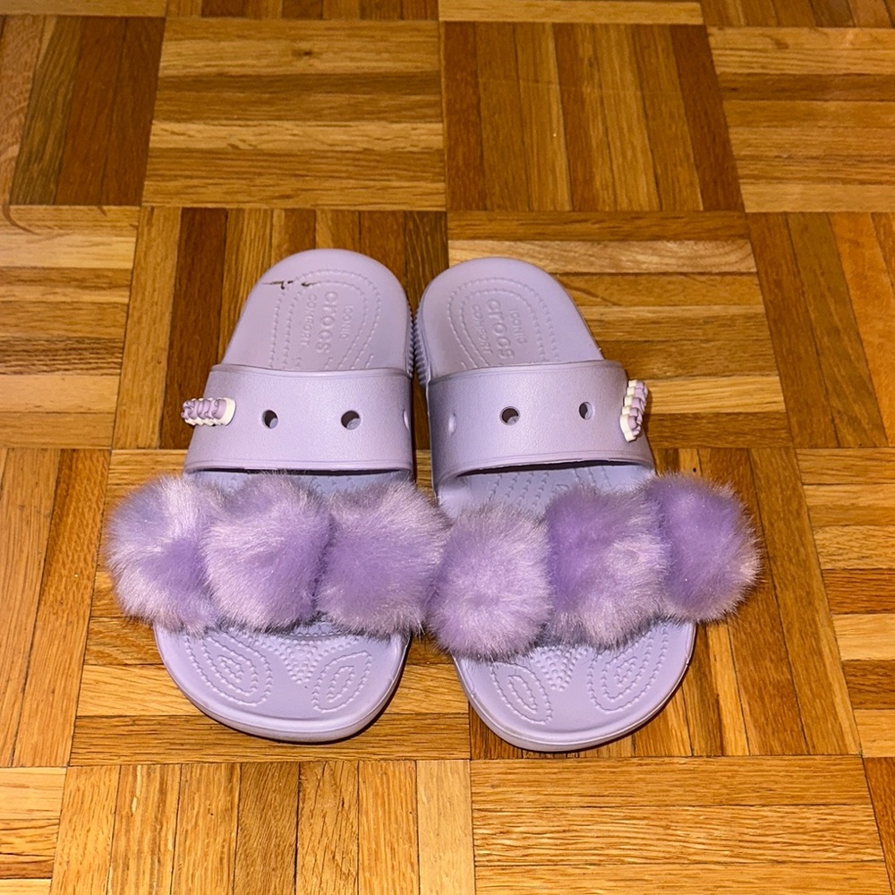 Purple Fuzzy Slide Sandals
